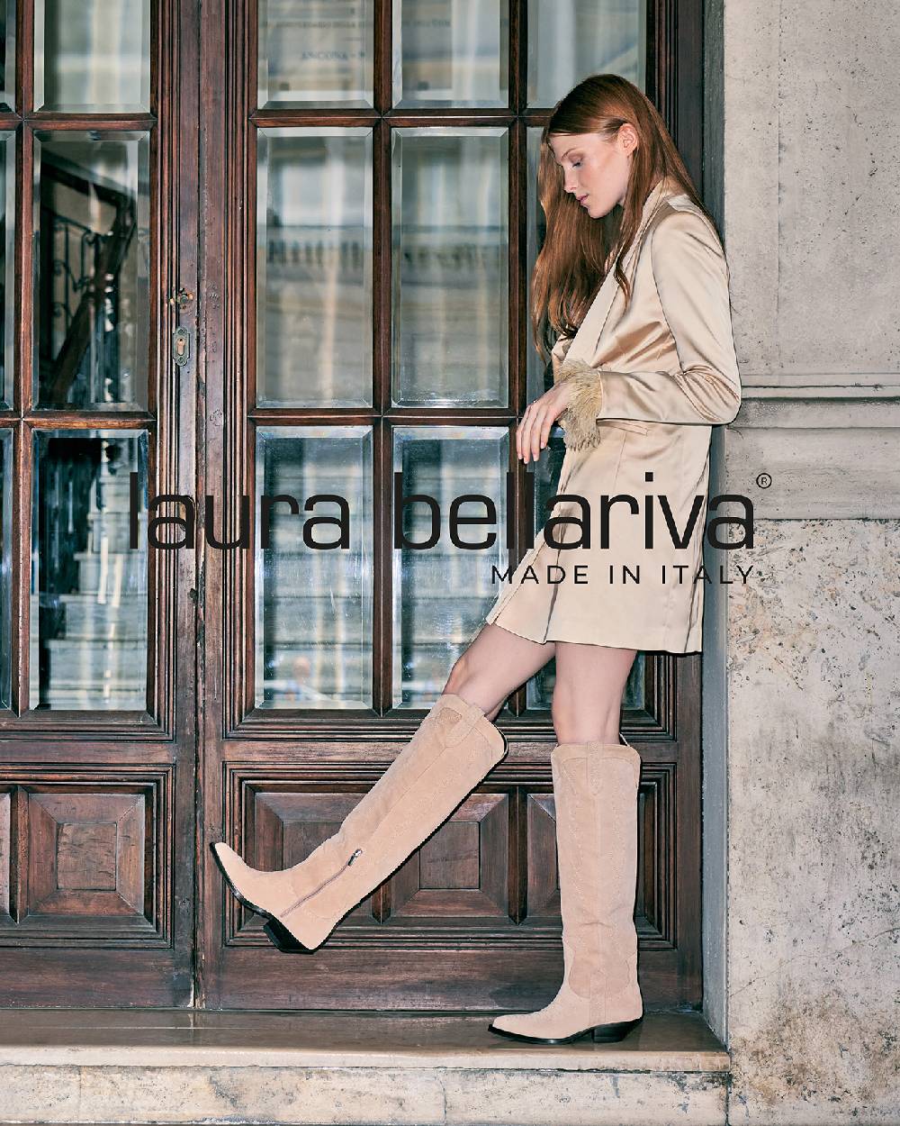Laura Bellariva Stivale texano camoscio beige Sottocosto