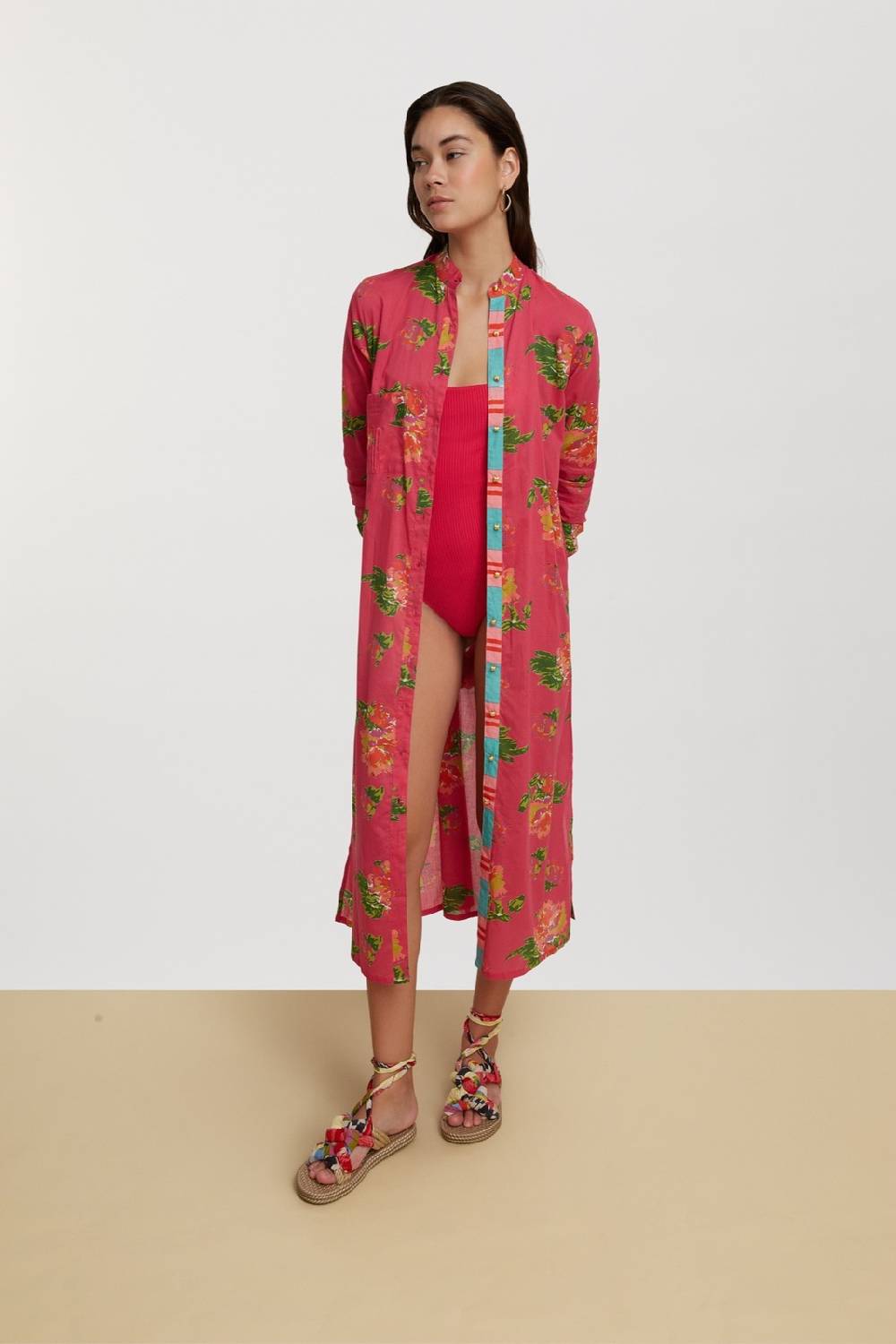 Lisa Corti kurta lunga aperta azhar flower fuxia Prezzo Ridotto