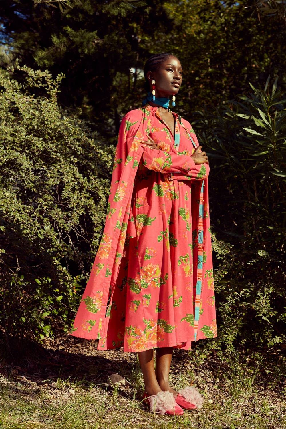 Lisa Corti kurta lunga aperta azhar flower fuxia Prezzo Ridotto