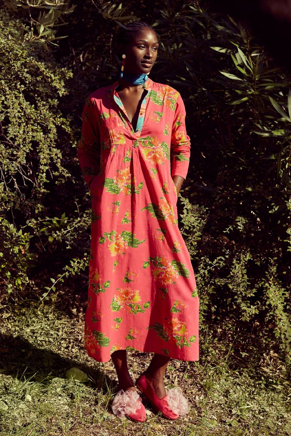 Lisa Corti kurta lunga azhar flower fuxia Presa