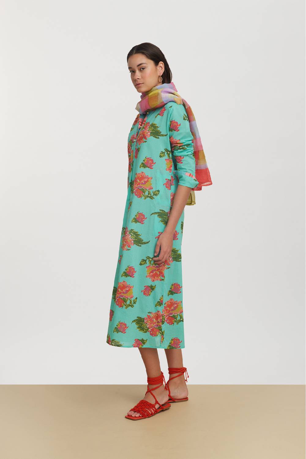 Lisa Corti kurta lunga azhar flower aqua Economico