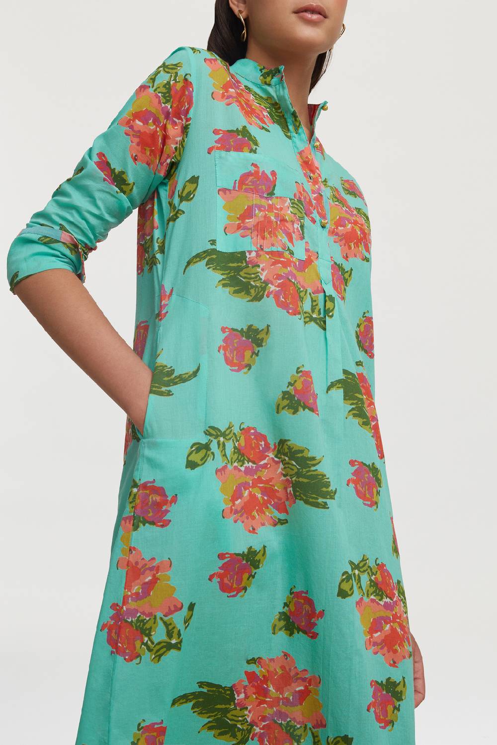 Lisa Corti kurta lunga azhar flower aqua Economico