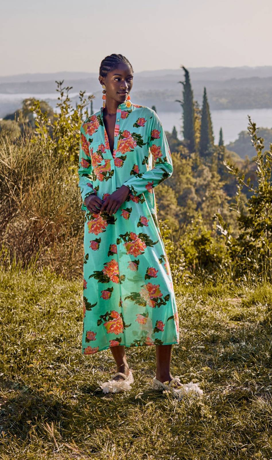 Lisa Corti kurta lunga azhar flower aqua Economico