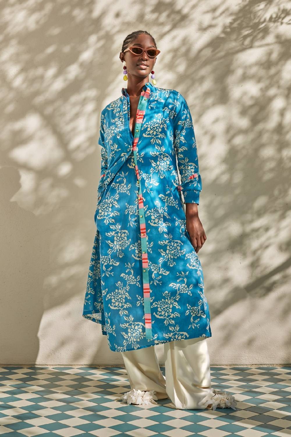 Lisa Corti kurta lunga aperta kandem design turquoise Online