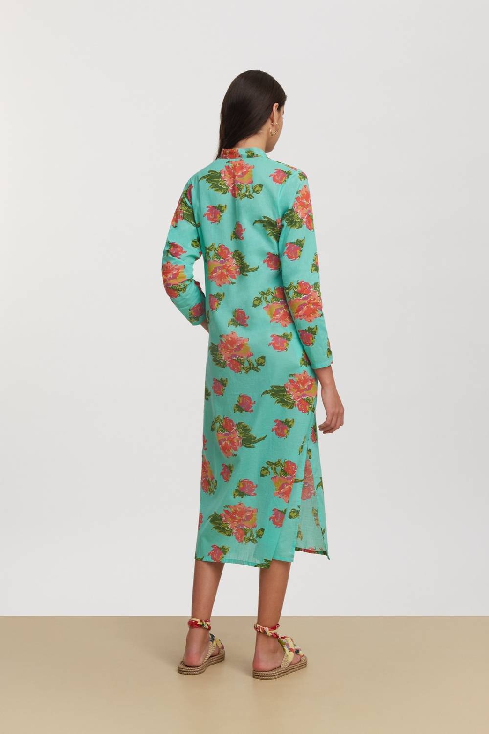 Lisa Corti kurta lunga aperta azhar flower aqua In Vendita
