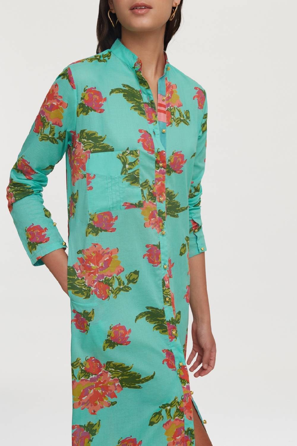 Lisa Corti kurta lunga aperta azhar flower aqua In Vendita