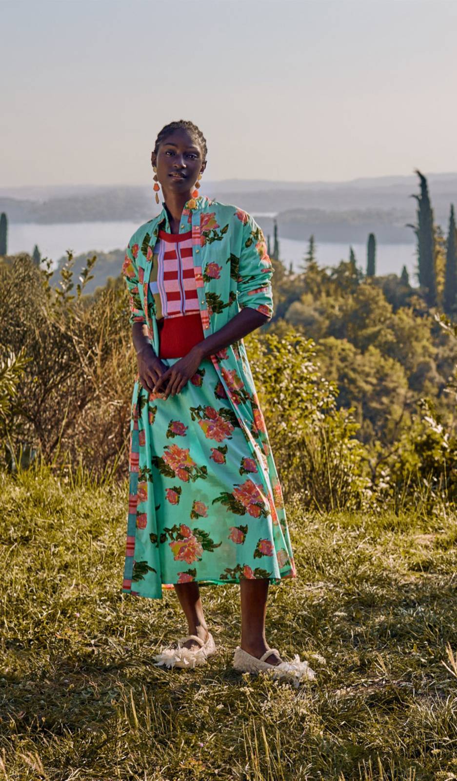 Lisa Corti kurta lunga aperta azhar flower aqua In Vendita