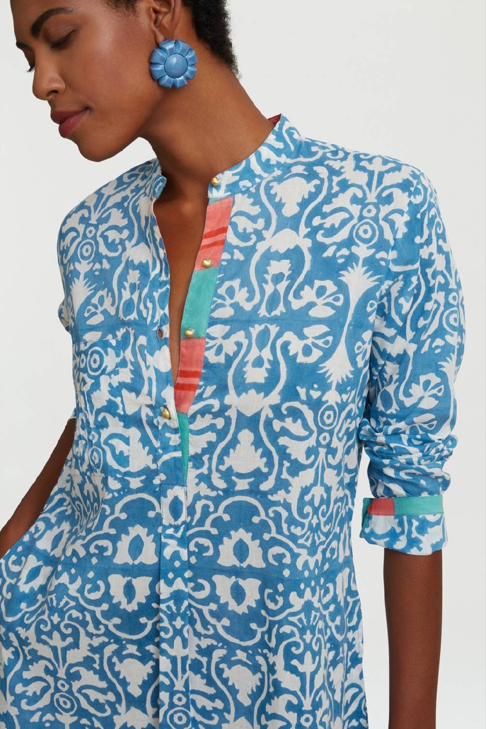 Lisa Corti kurta corta damask design white blue Promozione temporanea