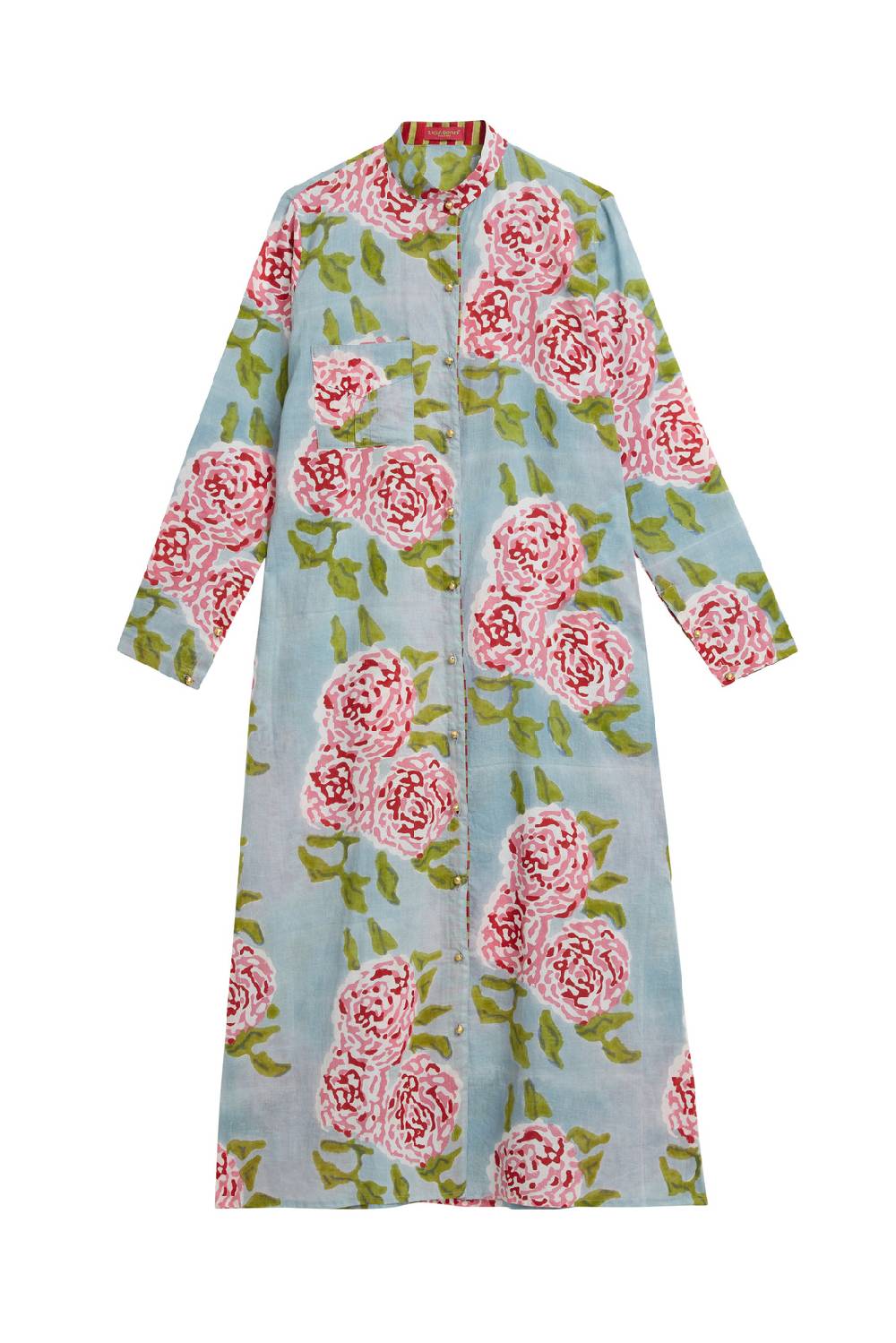 Lisa Corti kurta lunga aperta leopard flower sky light blue Fino al 50% di sconto
