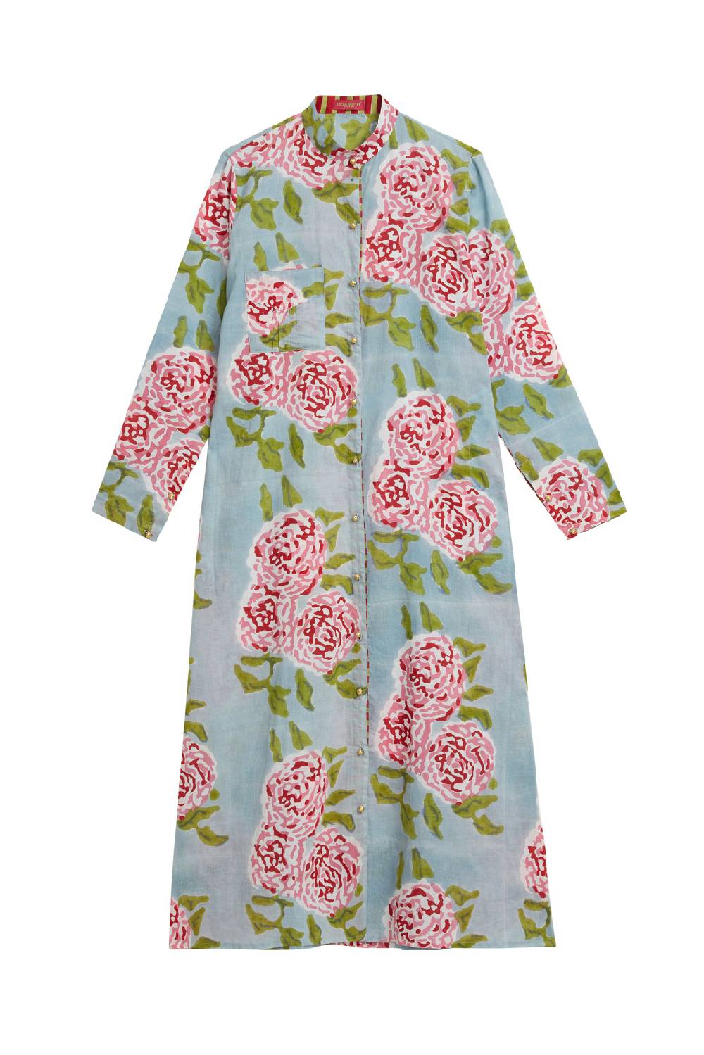 Lisa Corti kurta lunga aperta leopard flower sky light blue Fino al 50% di sconto