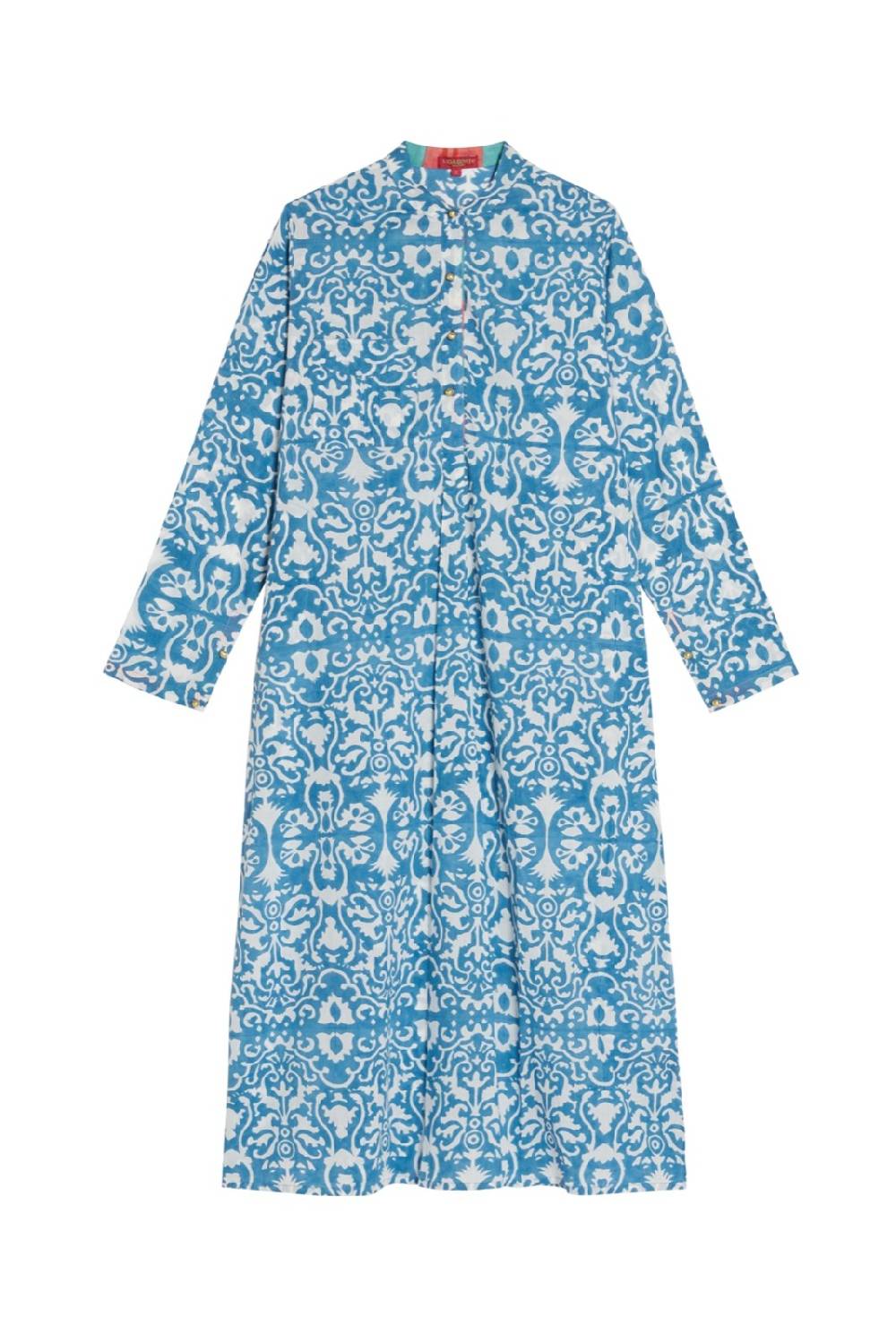 Lisa Corti kurta lunga damask design white blue Fino al 60% di sconto