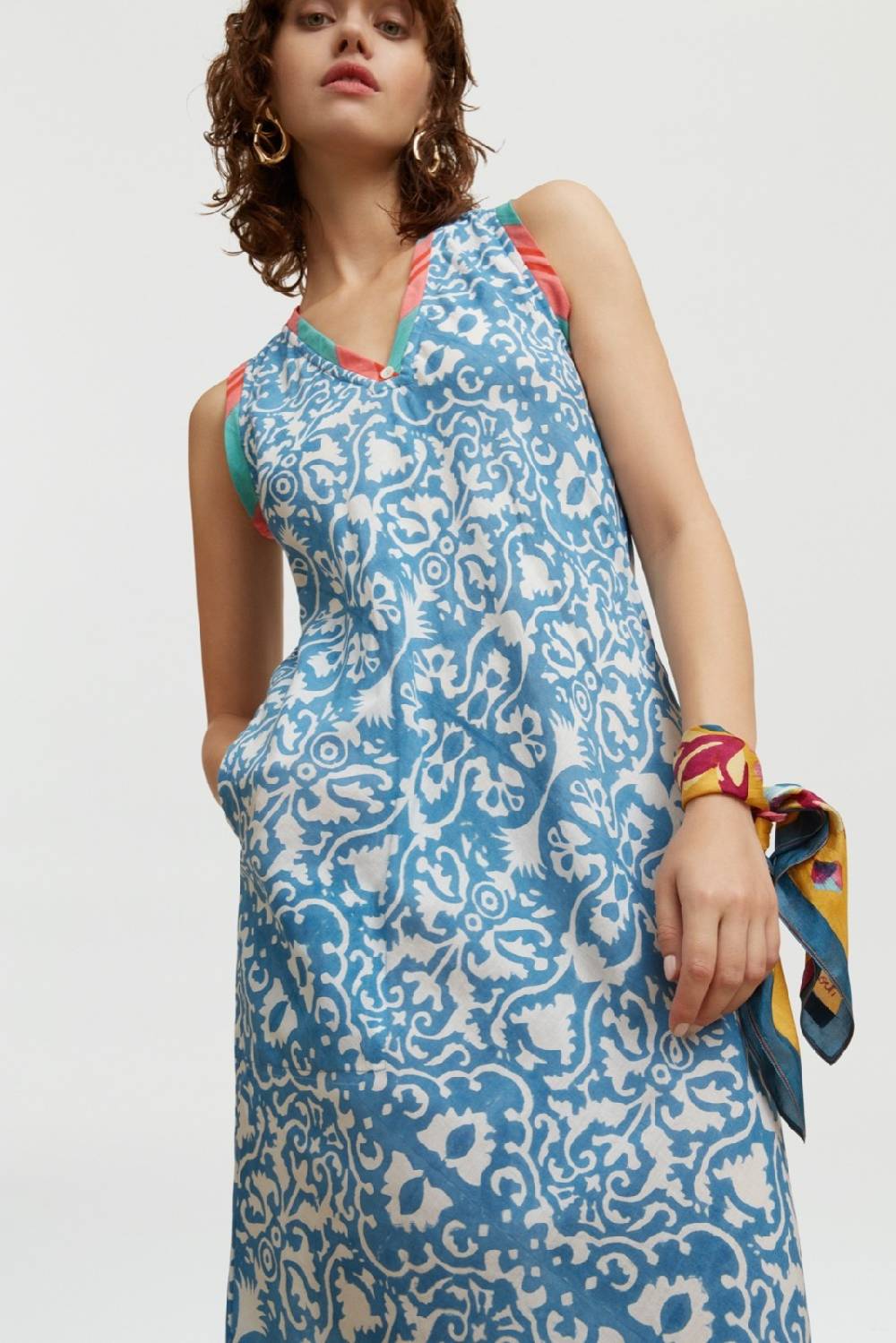 Lisa Corti abito cheack damask design white blue Only for today
