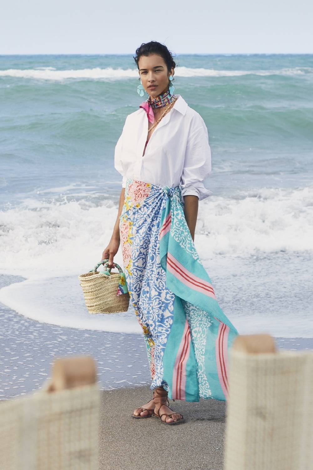 Lisa Corti borsa mercato in paglia aqua -rebecca de ravenel x lisa corti Officina