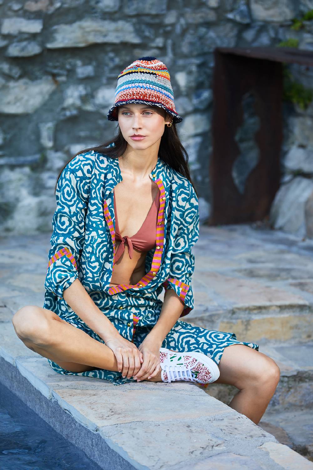 Lisa Corti kurta lunga aperta spiral peacock natural Limitato a 3 giorni