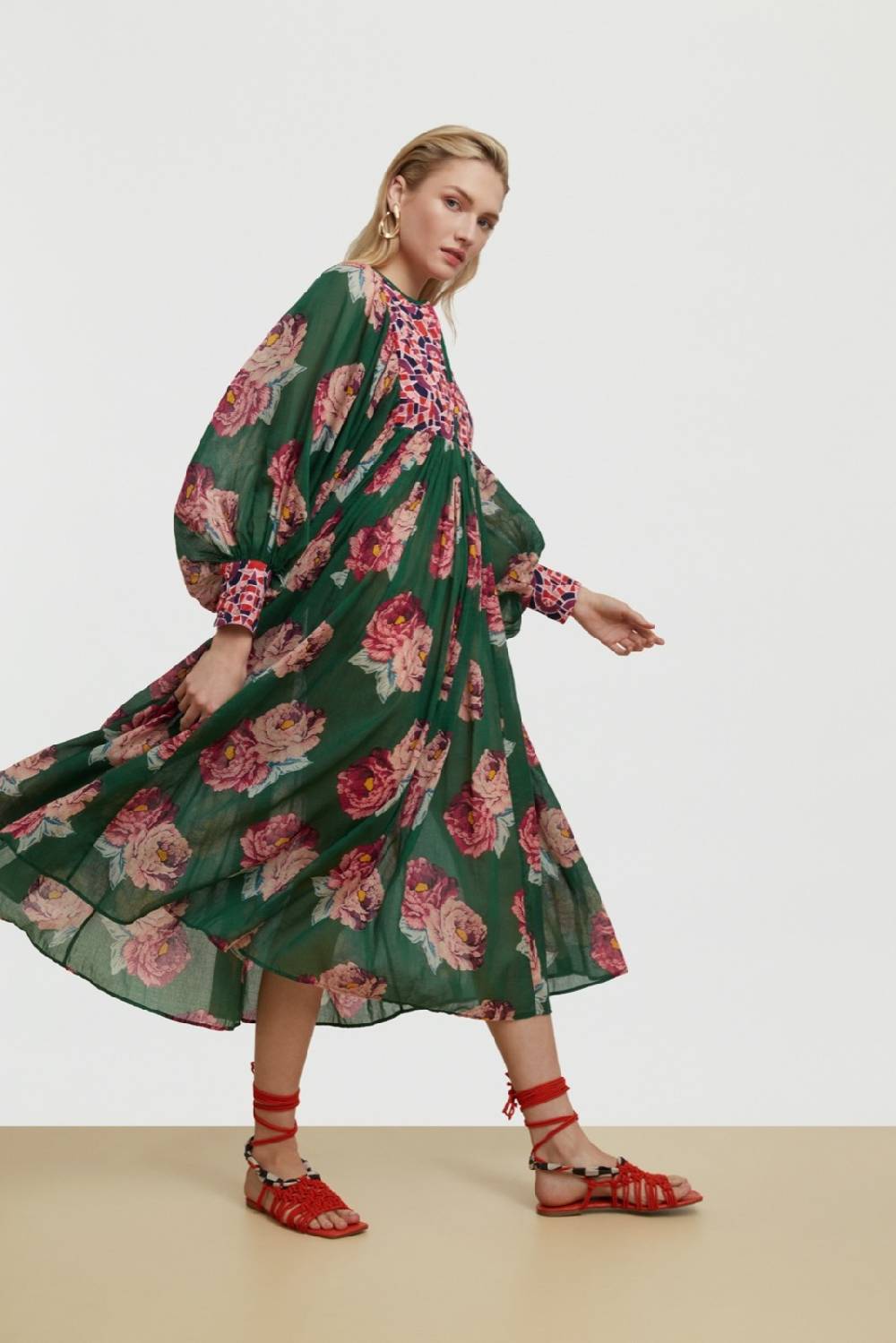 Lisa Corti abito ortensia folk rose green Soddisfazione Garantita