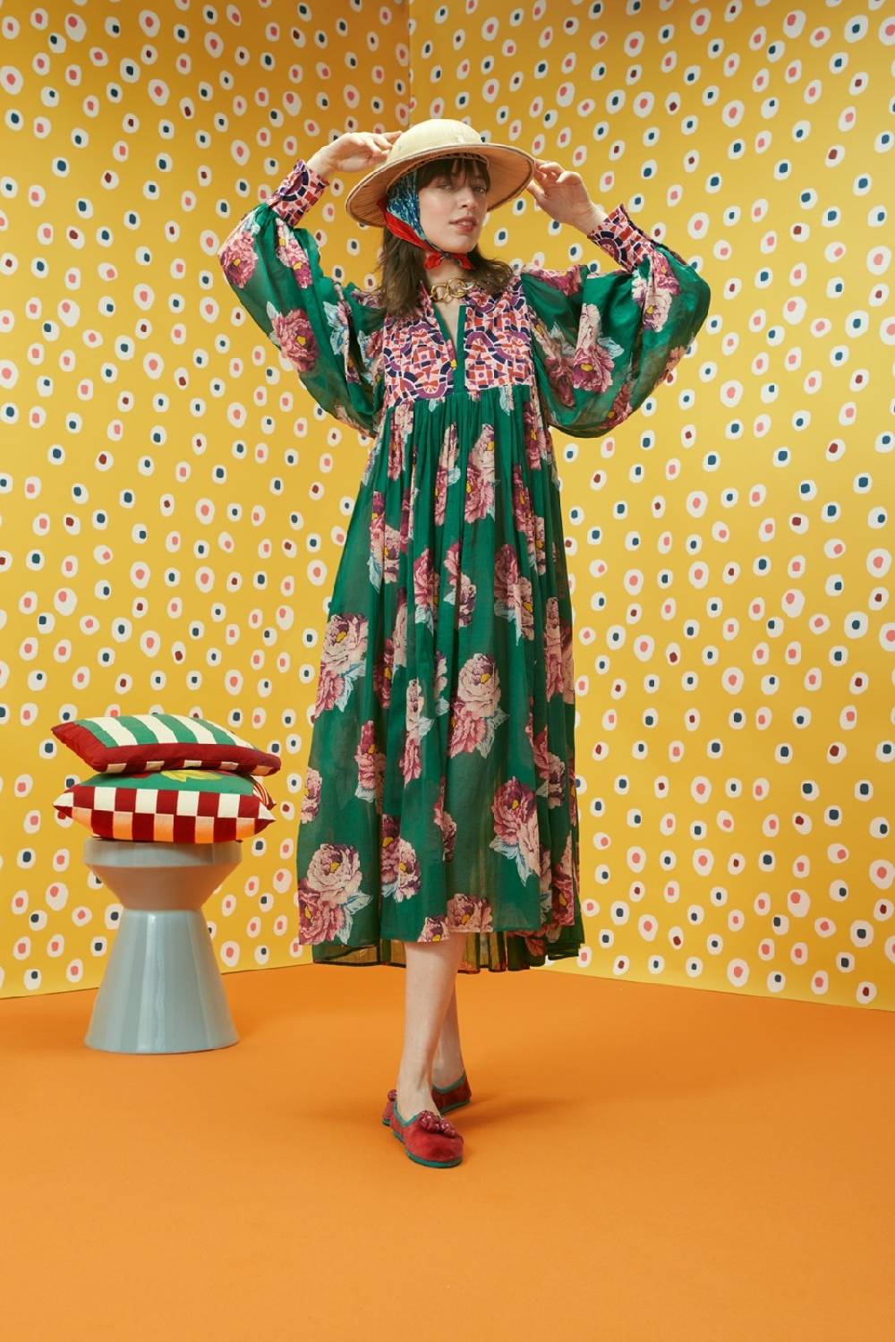 Lisa Corti abito ortensia folk rose green Soddisfazione Garantita