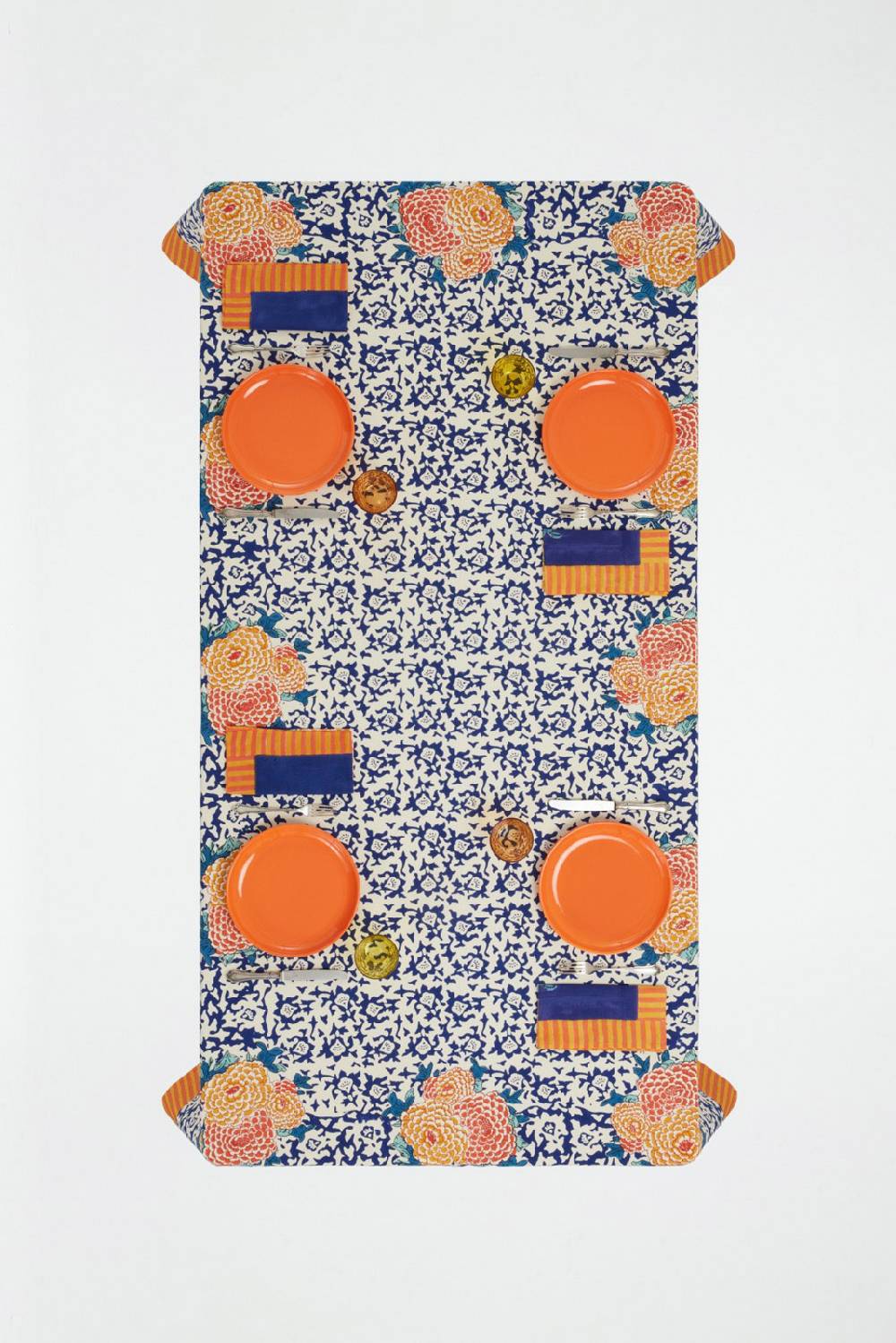 Lisa Corti telo cotone 140x240cm arabesque corolla blue natural Vendita Calda