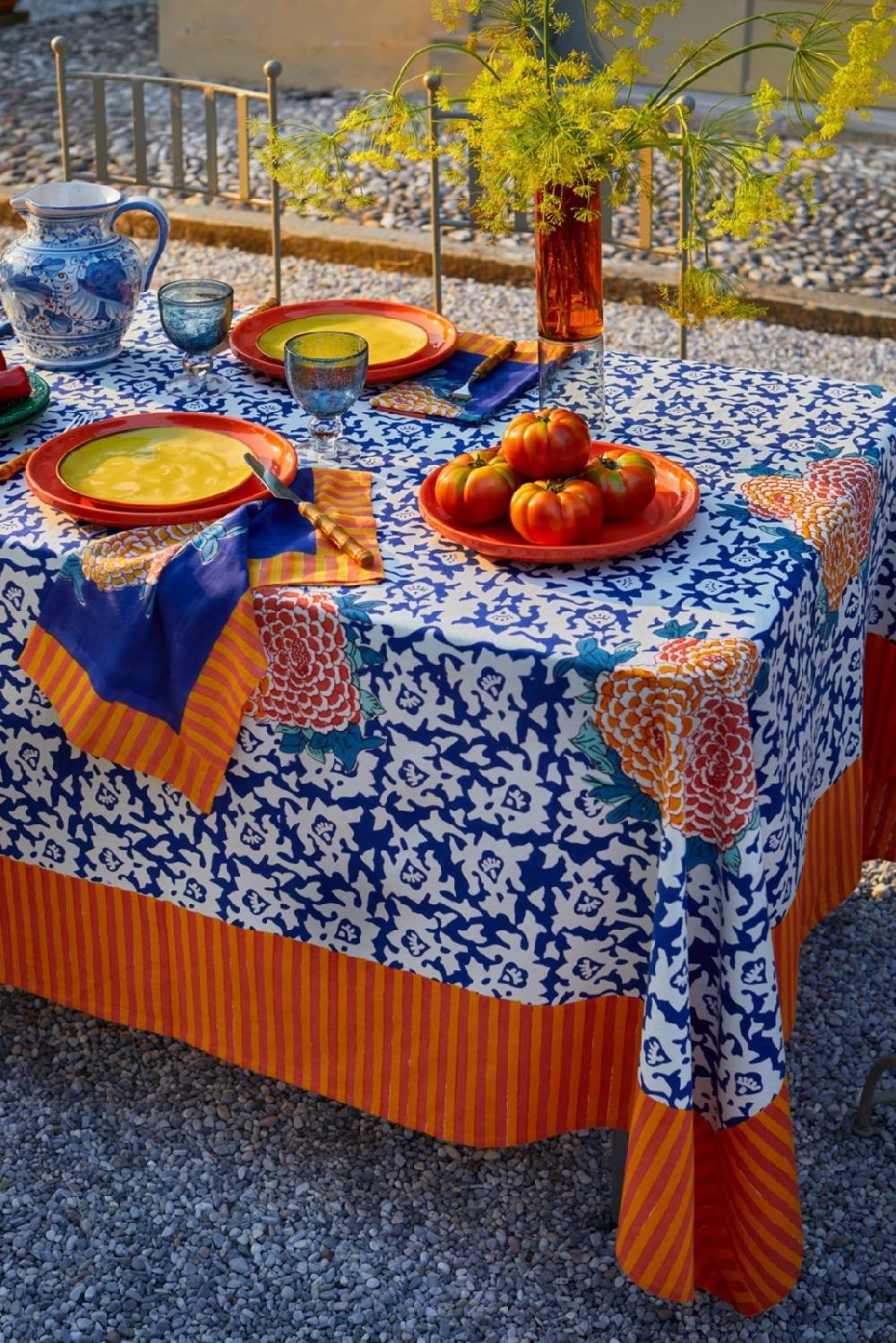 Lisa Corti telo cotone 140x240cm arabesque corolla blue natural Vendita Calda