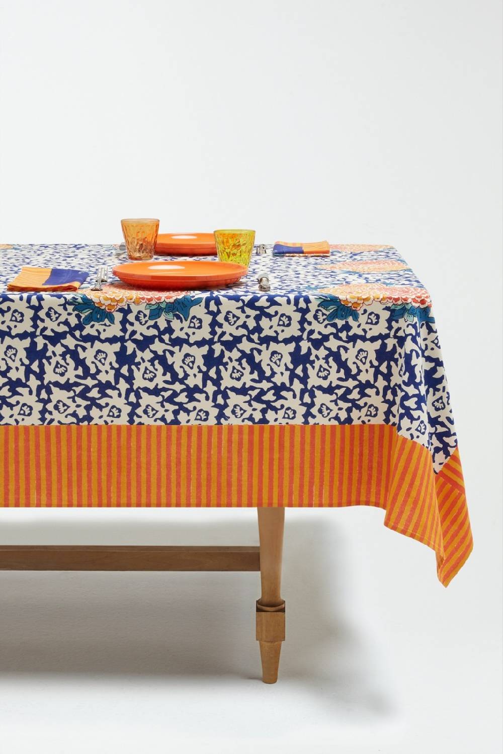 Lisa Corti telo cotone 180x270cm arabesque corolla blue natural In Saldo