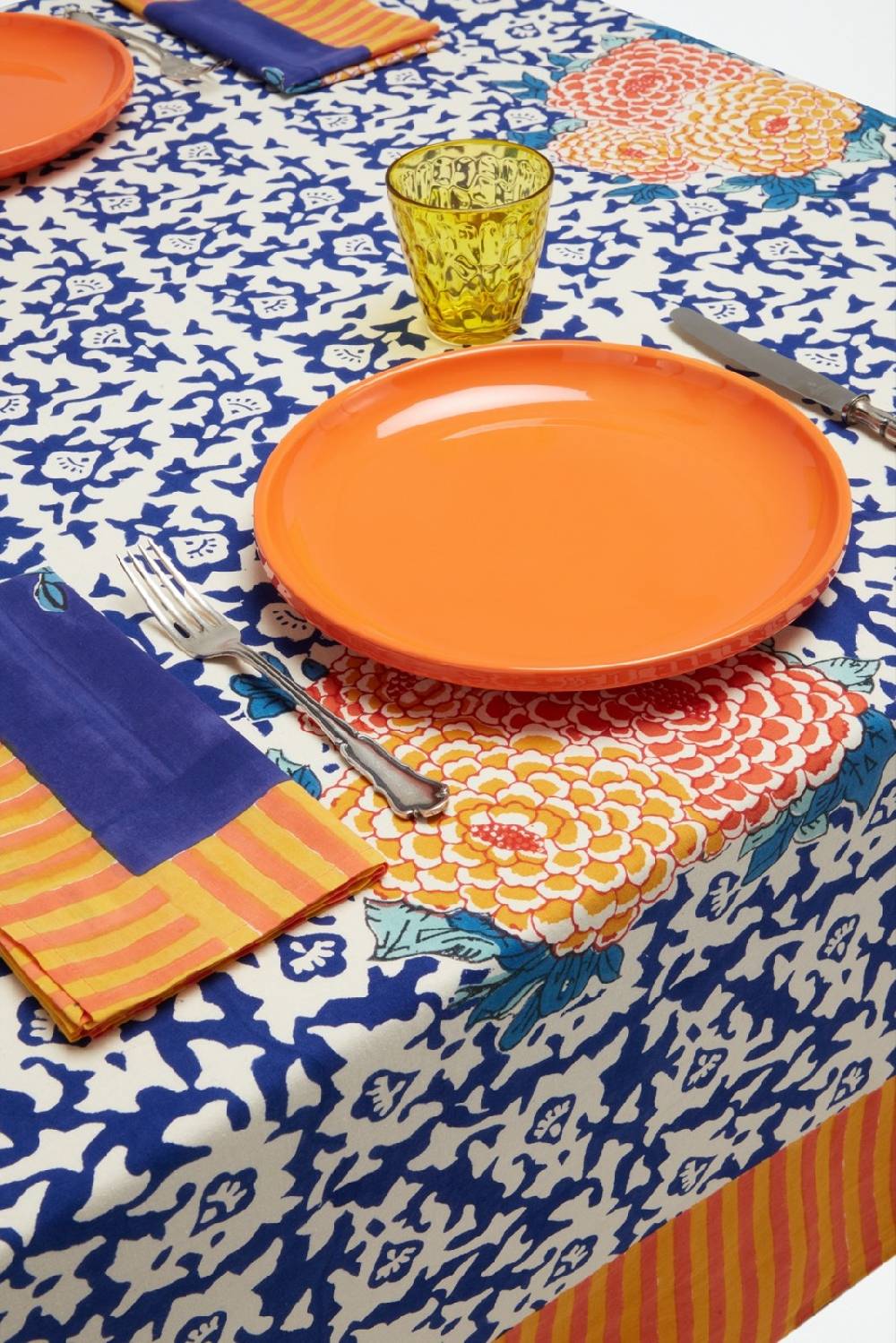 Lisa Corti telo cotone 180x270cm arabesque corolla blue natural In Saldo