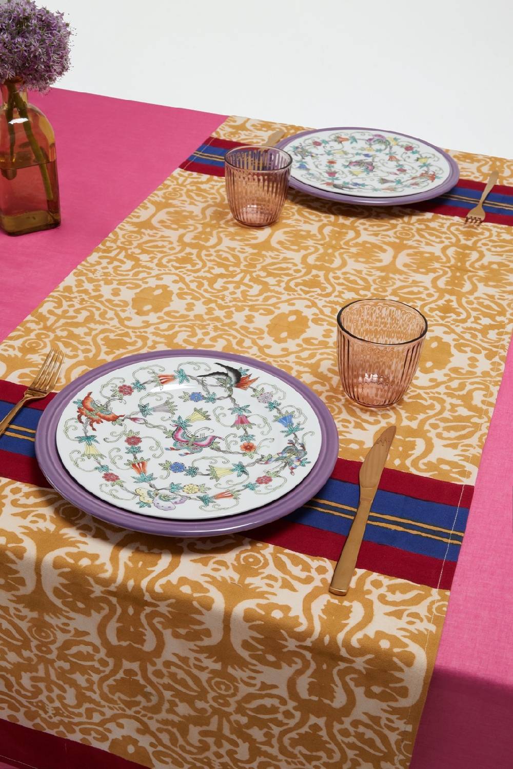 Lisa Corti tovaglietta doppia cotone 50x150cm damask stripes chutney Offerte stagionali