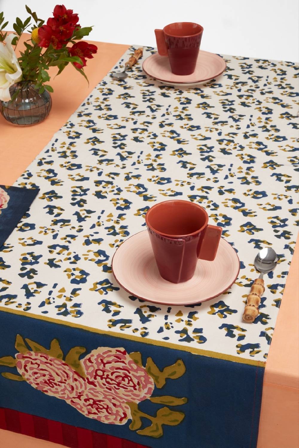 Lisa Corti tovaglietta doppia cotone 50x150cm leopard stripes dark blue Liquidazione
