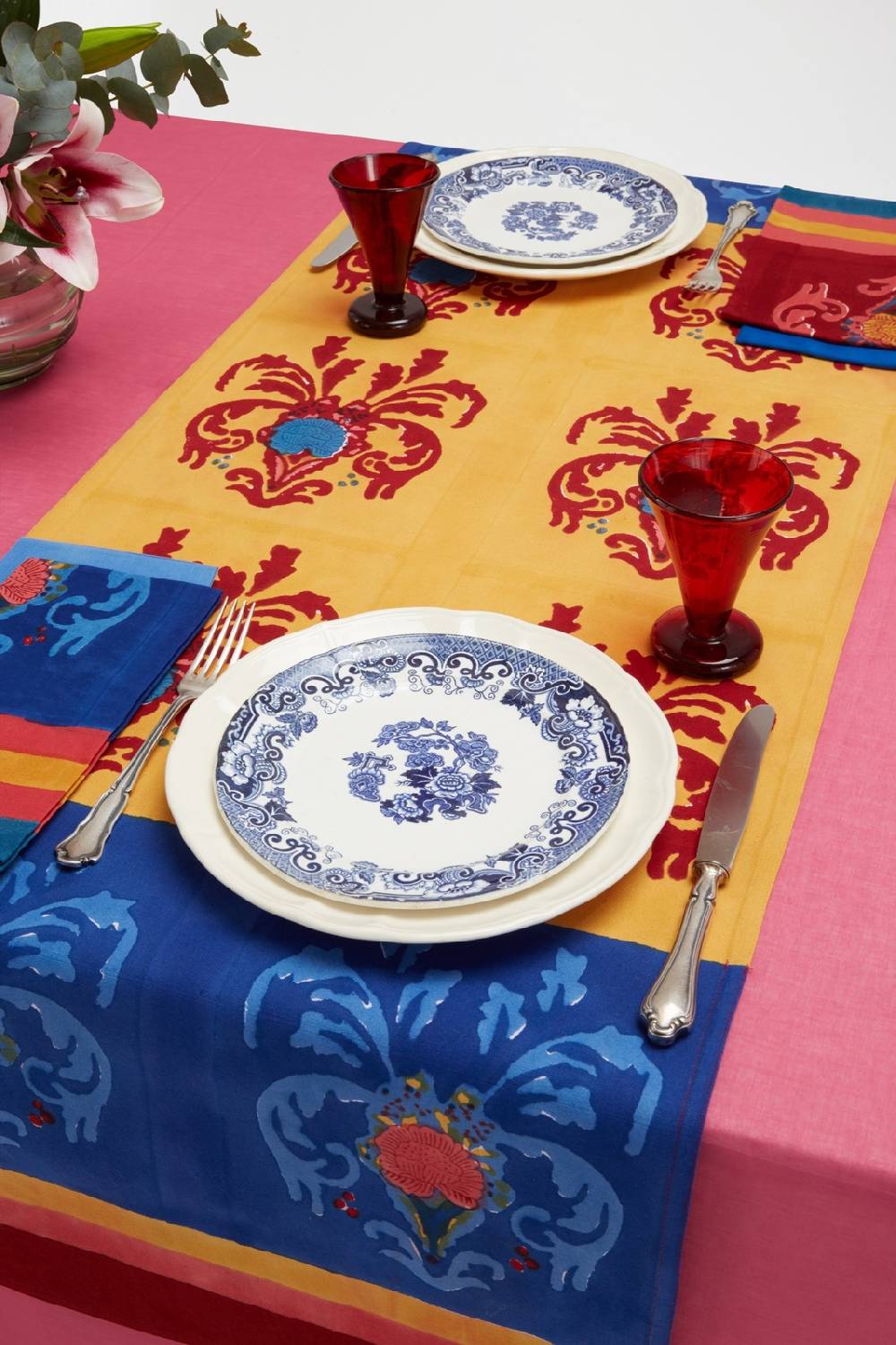 Lisa Corti tovaglietta doppia cotone 50x150cm brocade royal blue Offerte giornaliere