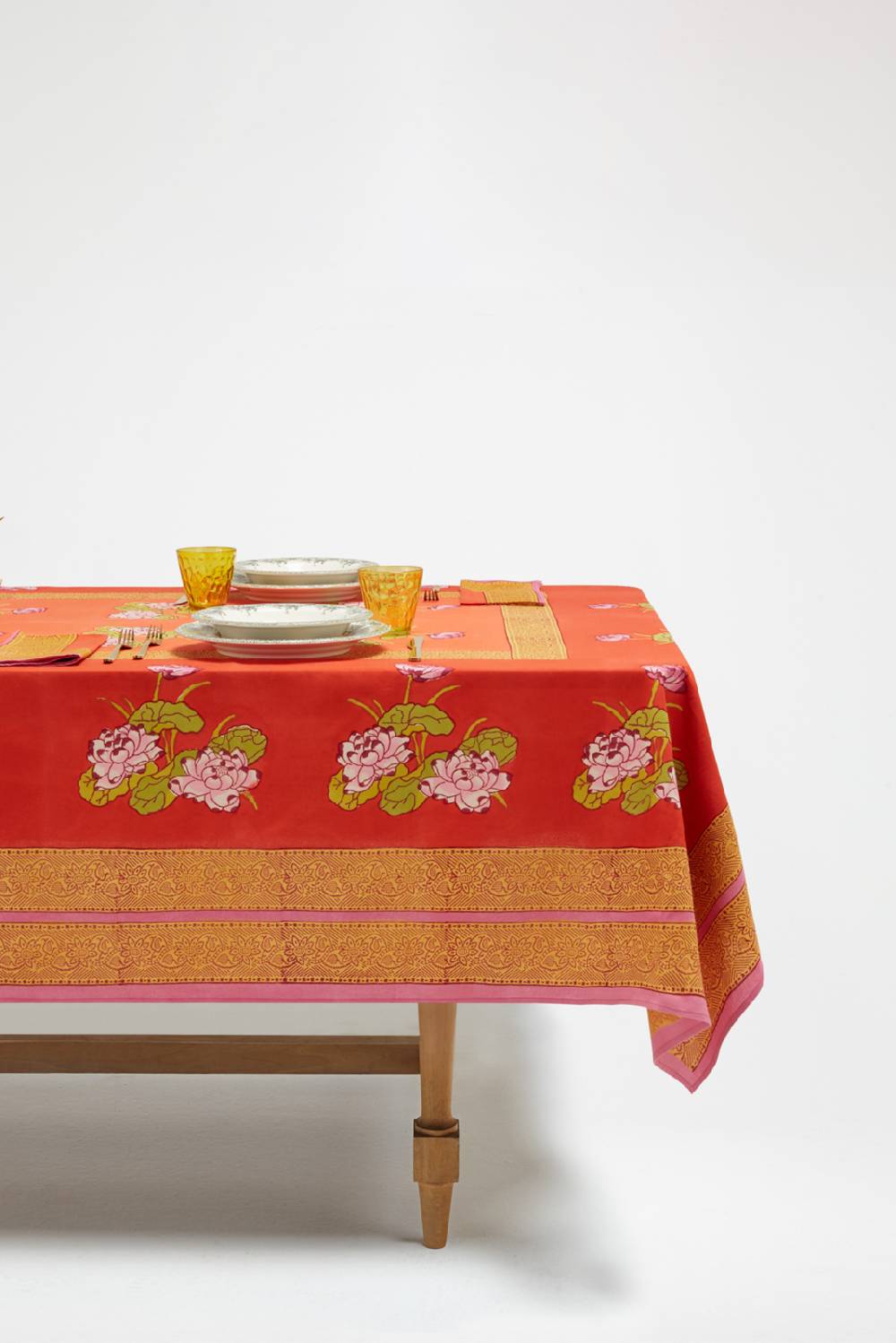 Lisa Corti telo cotone 140x240cm tea flower red orange Pezzi Unici