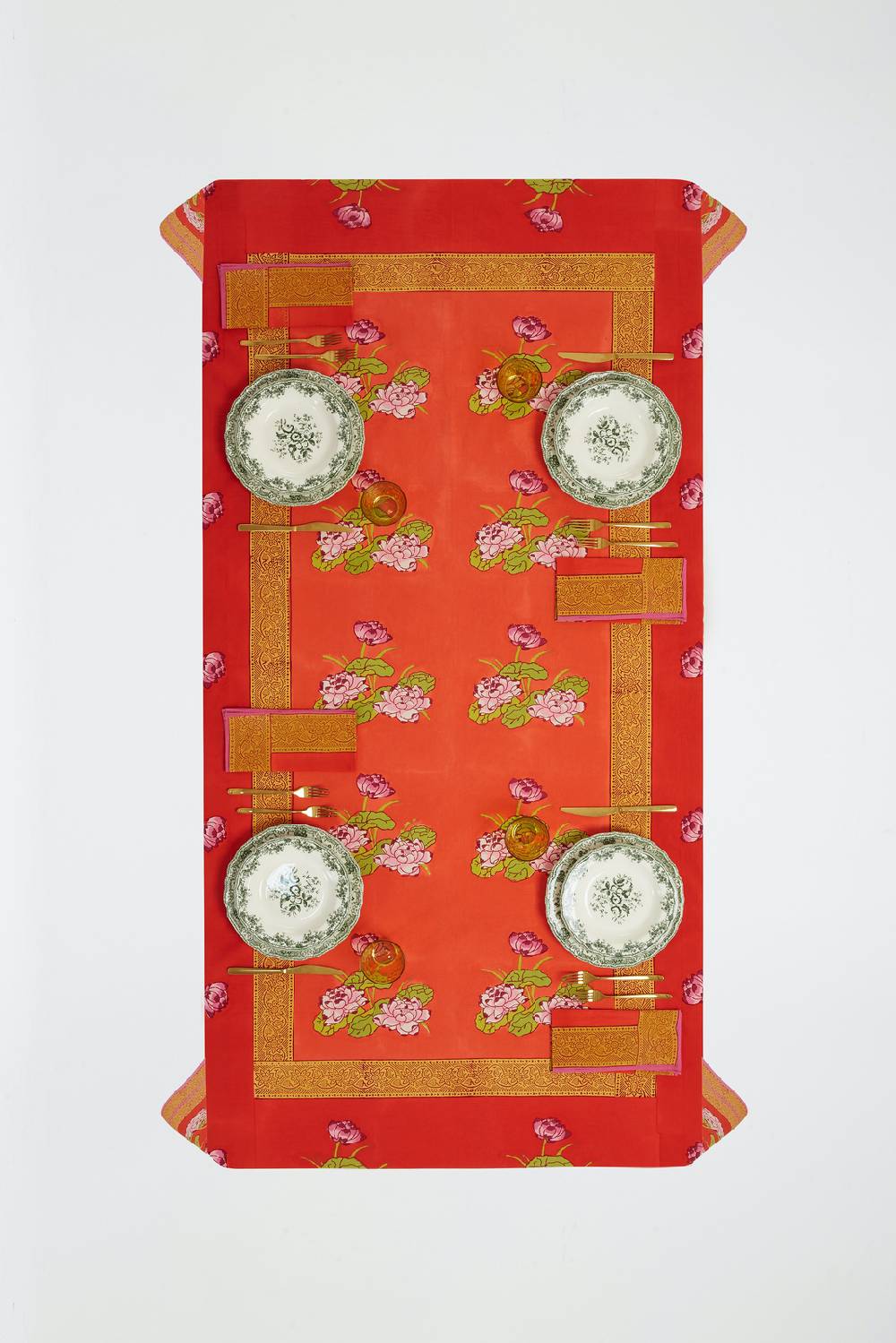 Lisa Corti telo cotone 140x240cm tea flower red orange Pezzi Unici