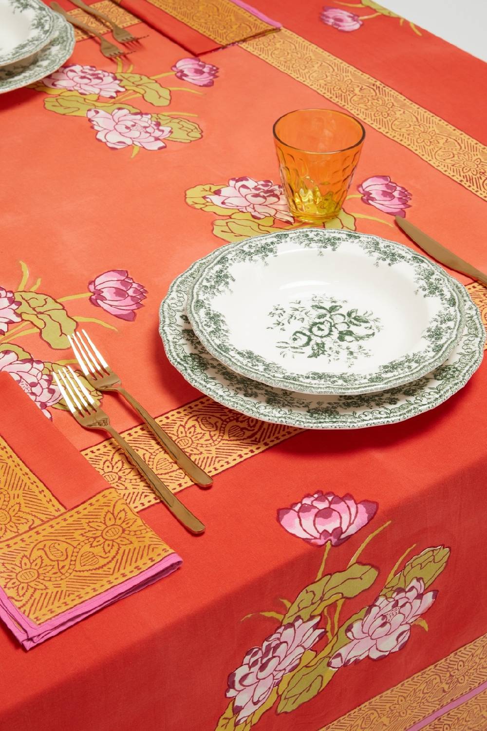 Lisa Corti telo cotone 140x240cm tea flower red orange Pezzi Unici