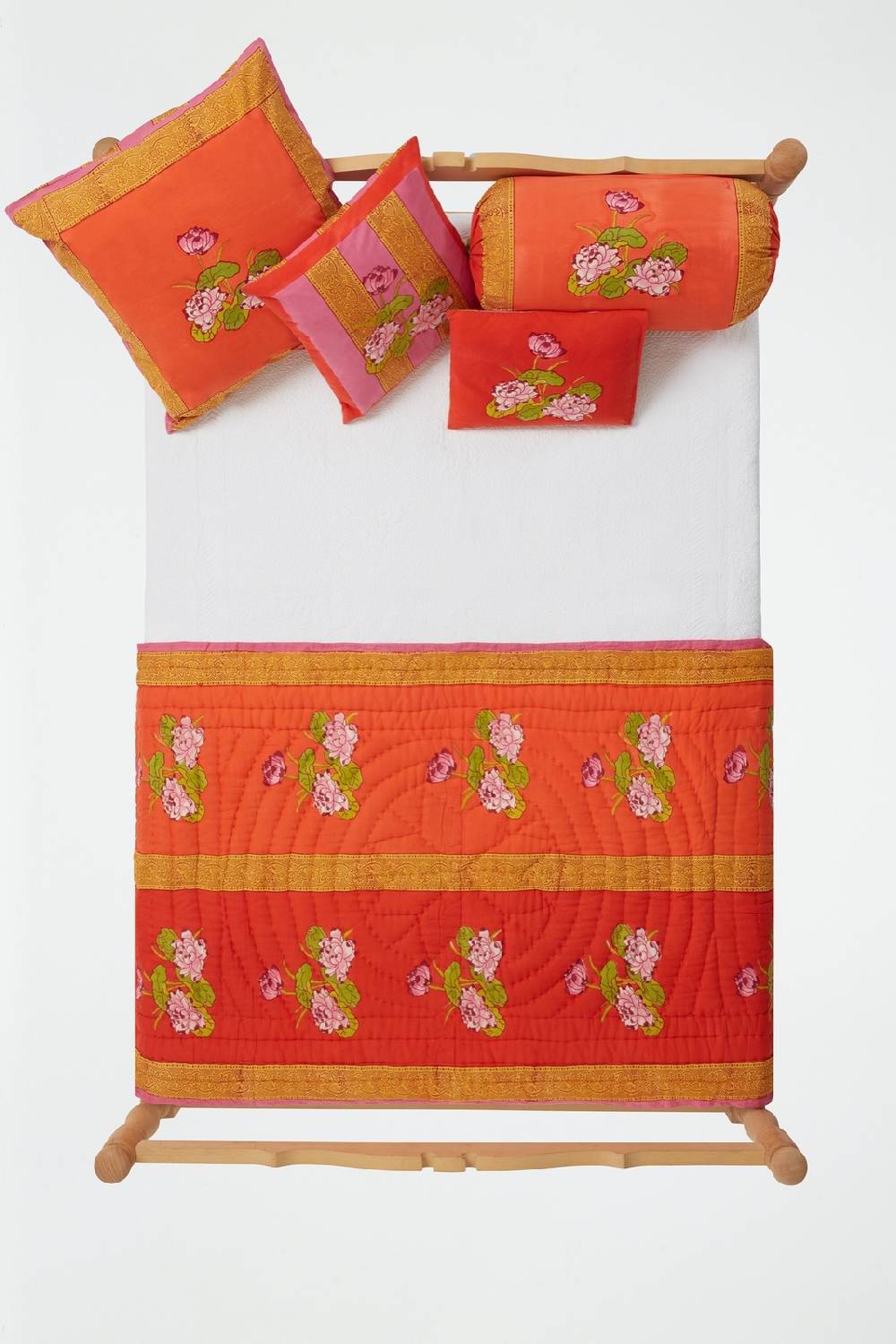 Lisa Corti trapunta reversibile 110x180cm tea flower red orange Offerte esclusive