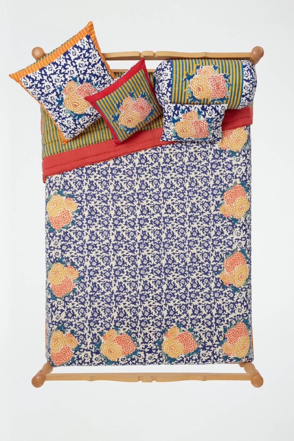 Lisa Corti trapunta reversibile 250x270cm arabesque corolla blue natural Officina