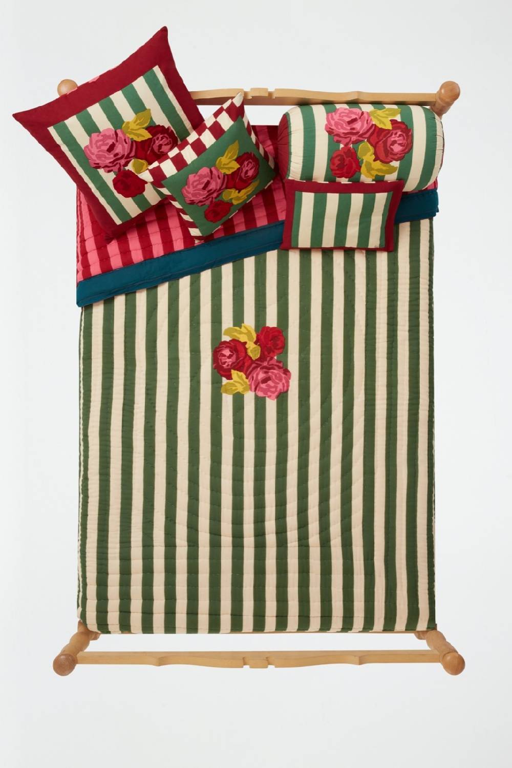 Lisa Corti trapunta reversibile 250x270cm nizam stripes green natural Italia