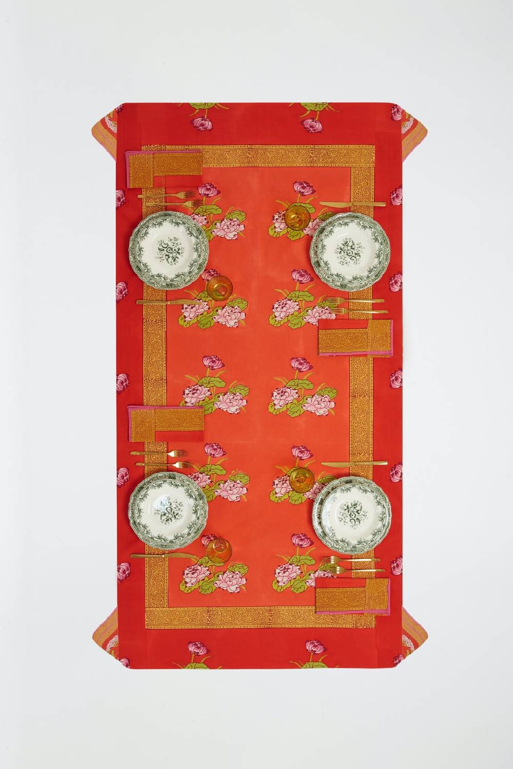 Lisa Corti telo cotone 250x270cm tea flower red orange Ultimi tre giorni
