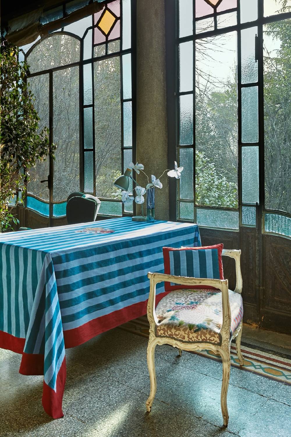 Lisa Corti telo cotone 250x270cm nizam stripes ferozi sugar Fino al 60% di sconto