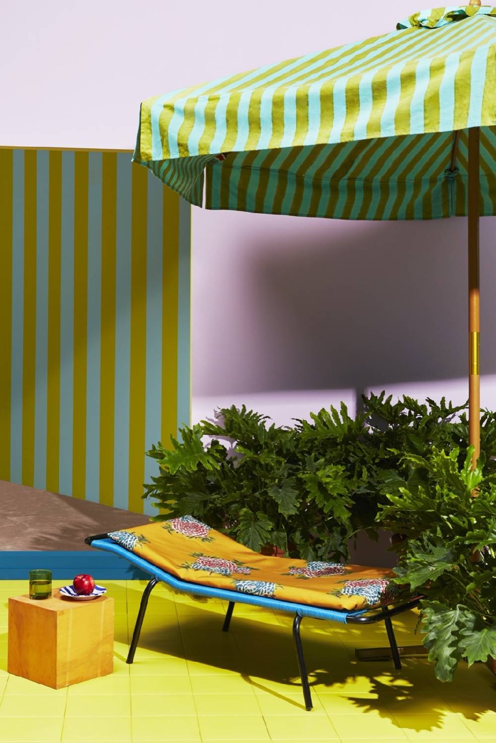 Lisa Corti tessuto da esterni stripes turquoise acid green Italy