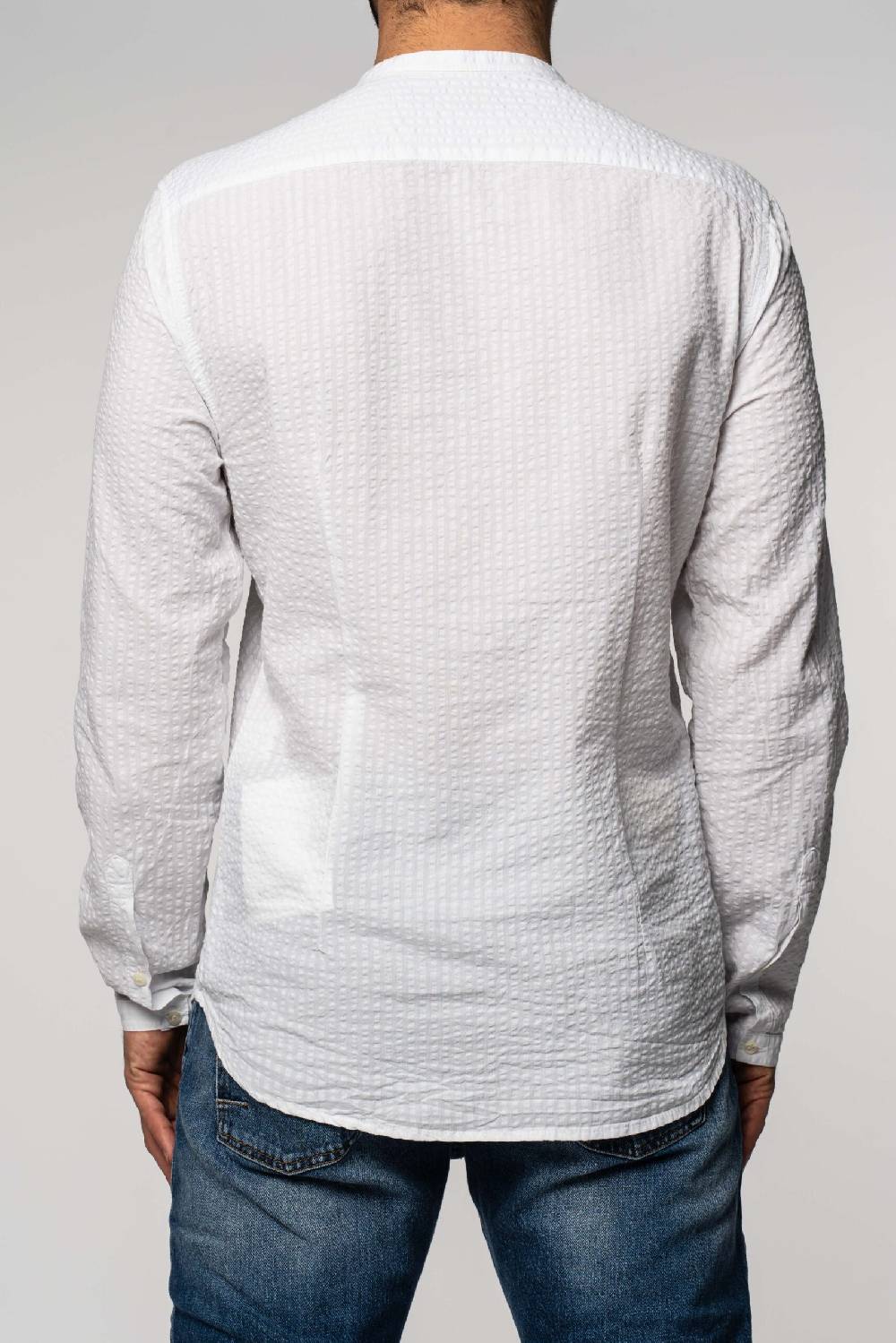 ﻿Officina 36 Camicia in seersucker rigato bianco Nuovo