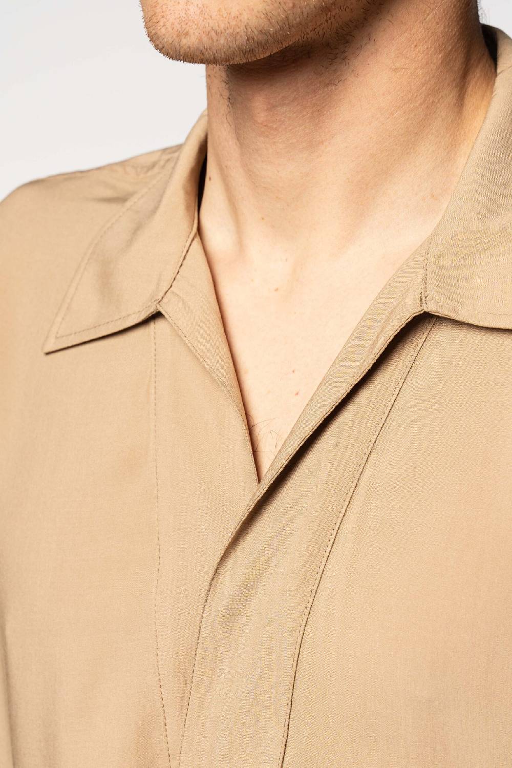 Officina 36 Camicia in popeline di viscosa color cammello Sottocosto