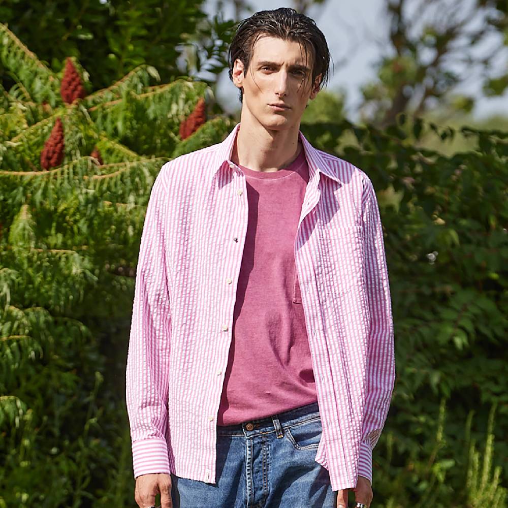 Officina 36 Camicia in seersucker rigato color bubble Presa