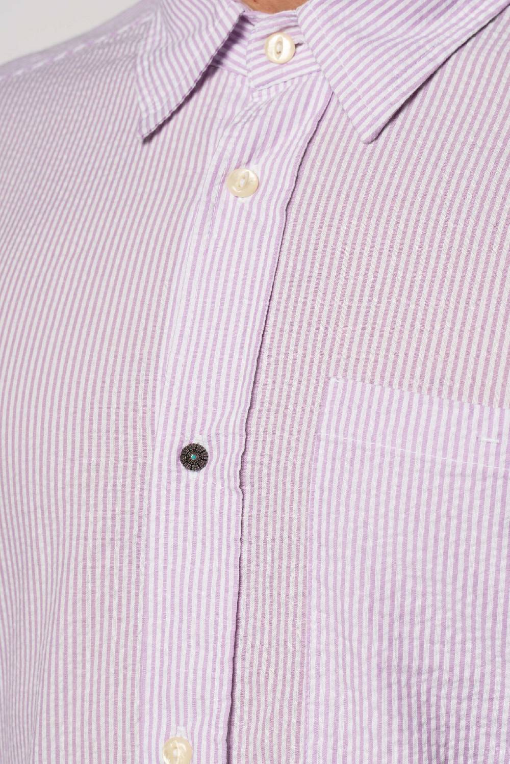 Officina 36 Camicia in seersucker rigato lilla Sconto