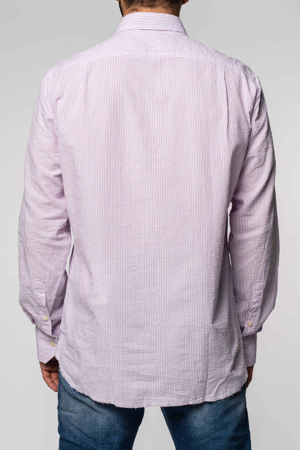 Officina 36 Camicia in seersucker rigato lilla Sconto