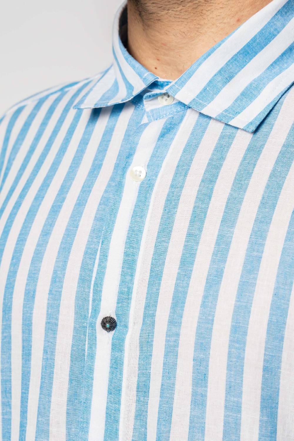 Officina 36 Camicia in tela a righe cobalto Offerta