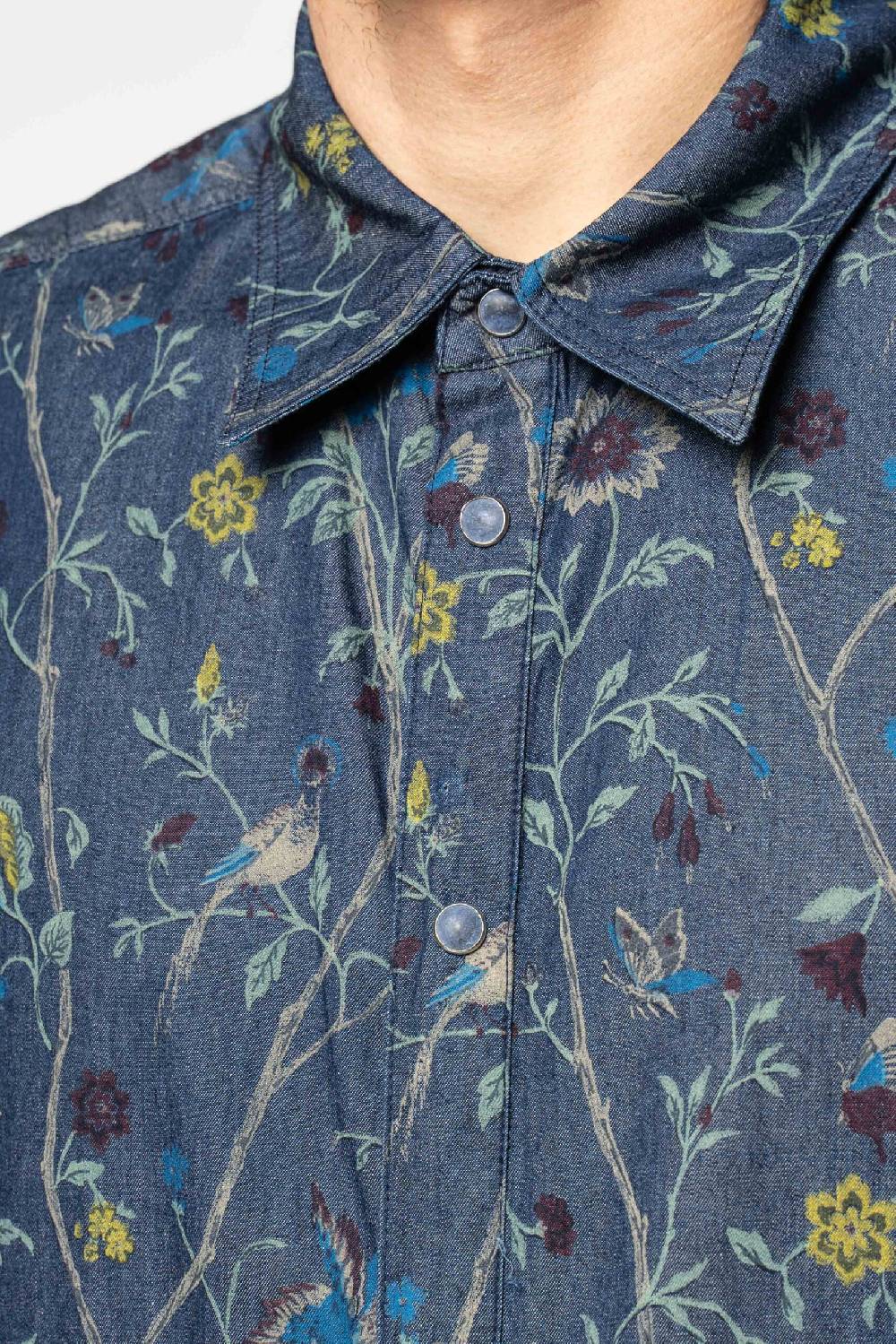 Officina 36 Camicia in tela denim blu stampata Economico