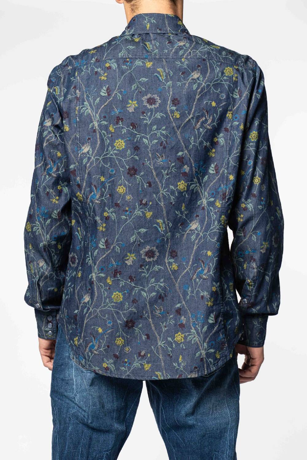Officina 36 Camicia in tela denim blu stampata Economico