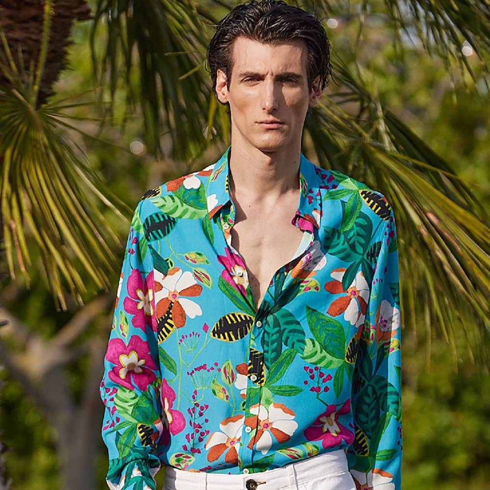 Officina 36 Camicia in viscosa stampata color cielo Online
