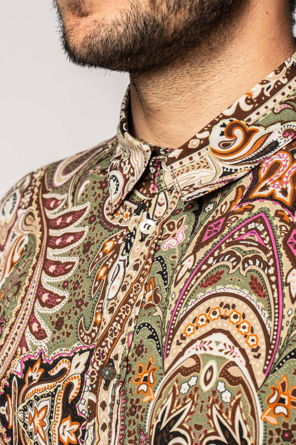 Officina 36 Camicia in viscosa stampata verde militare Outlet