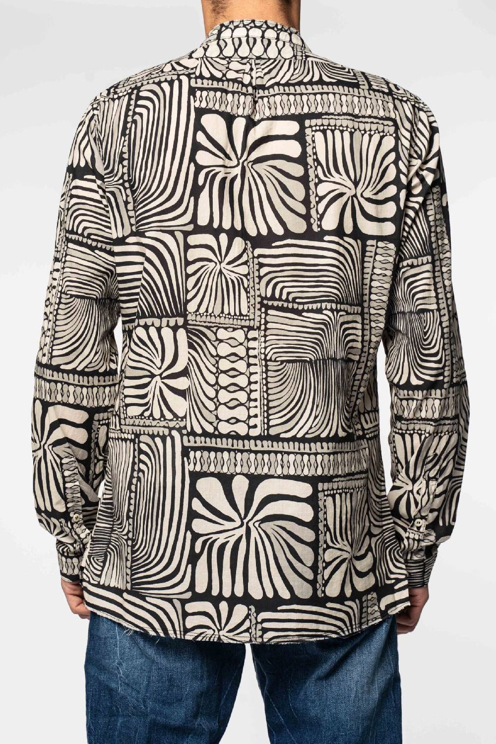 Officina 36 Camicia nera in mussola stampata Hotsell