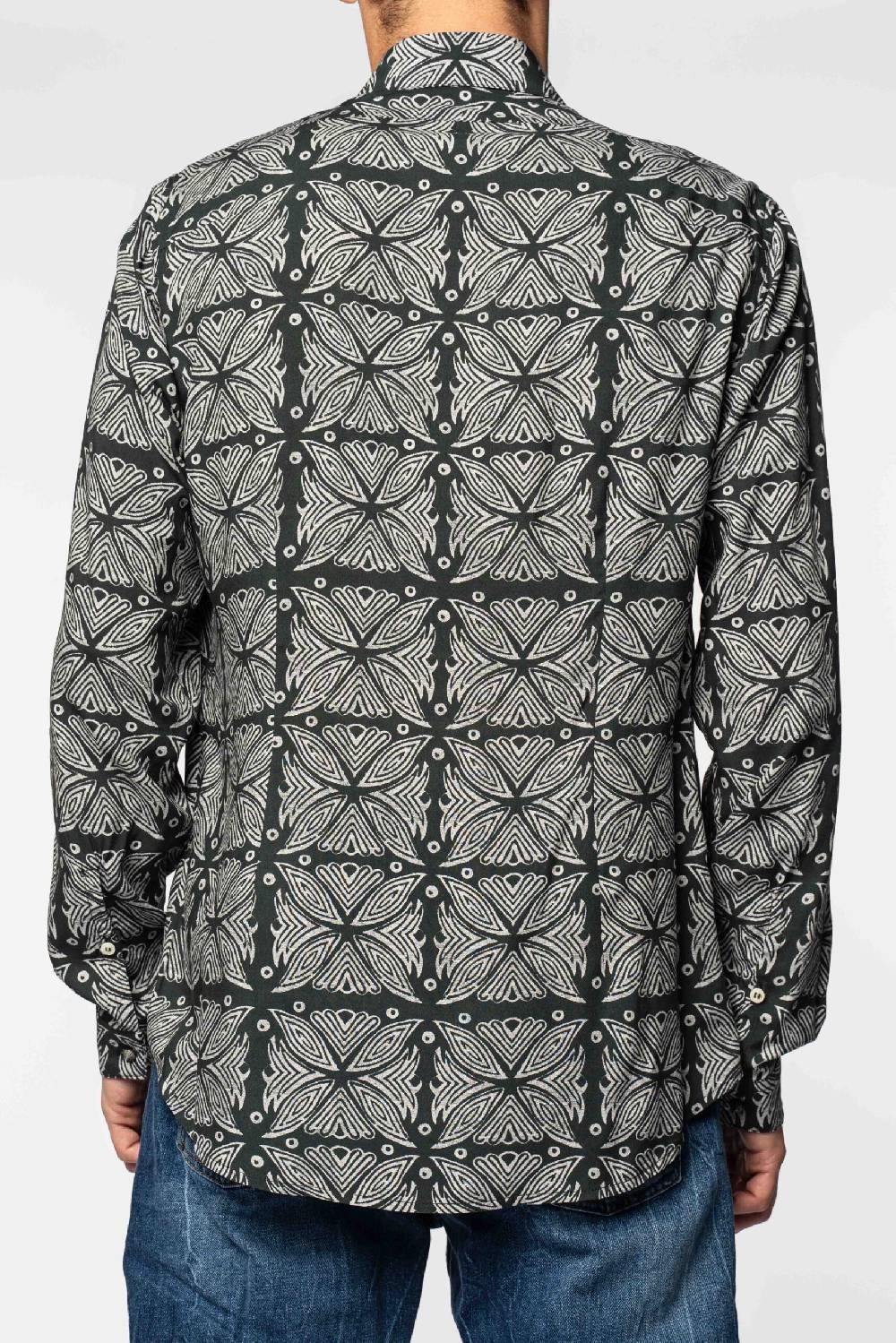 Officina 36 Camicia nera in viscosa stampata Saldi Di Fabbrica