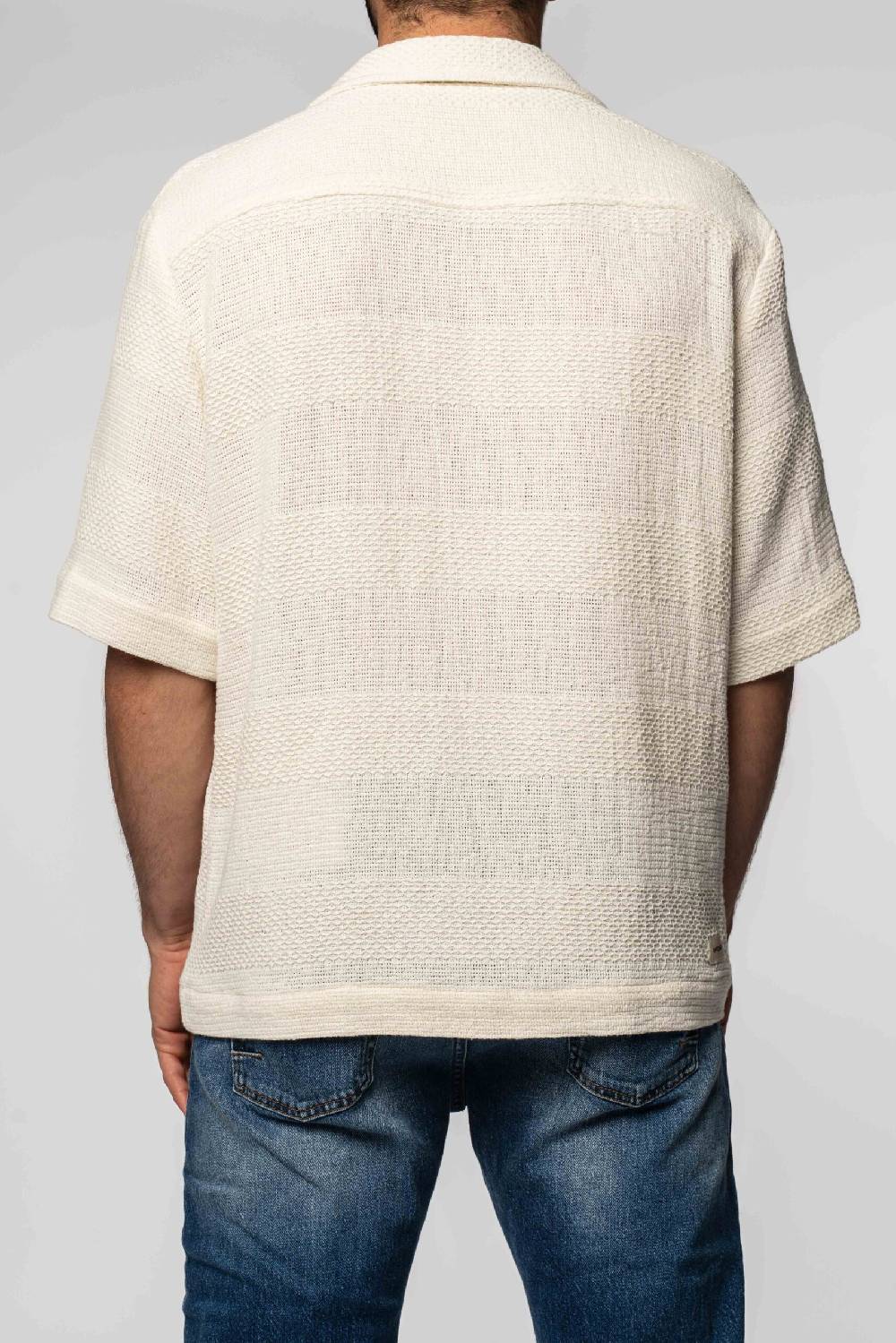 Officina 36 Shirt Jacket in tessuto rigato ecrù Lightning offer