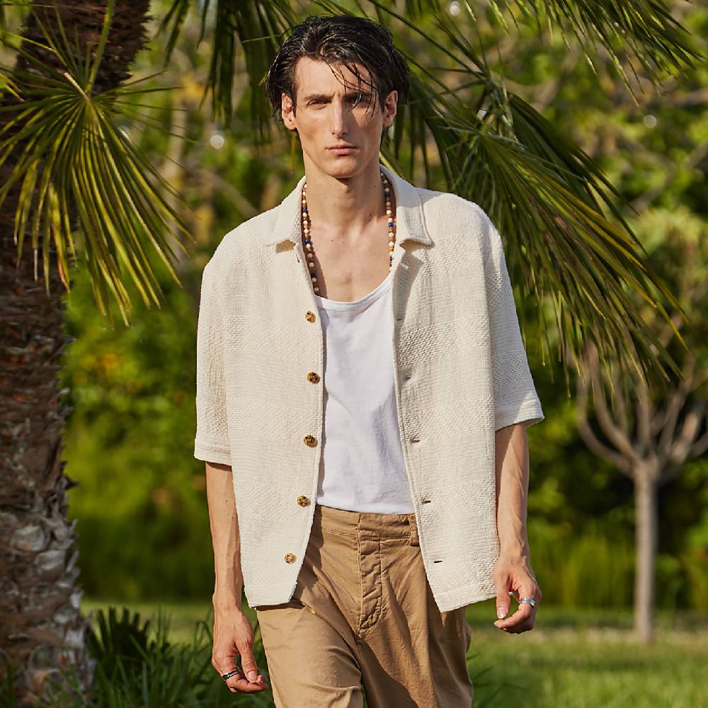 Officina 36 Shirt Jacket in tessuto rigato ecrù Lightning offer